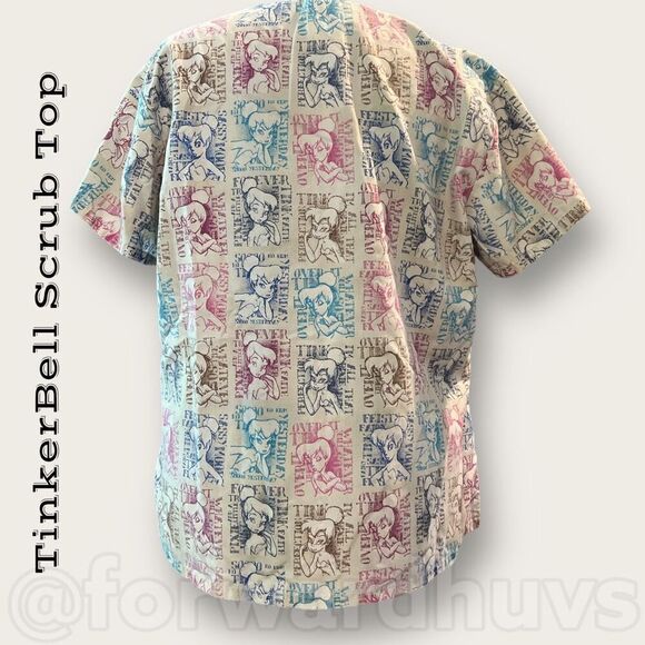Bundle Sale 3 for $15 | Disney TinkerBell Scrub Top Size Medium - Picture 4 of 8